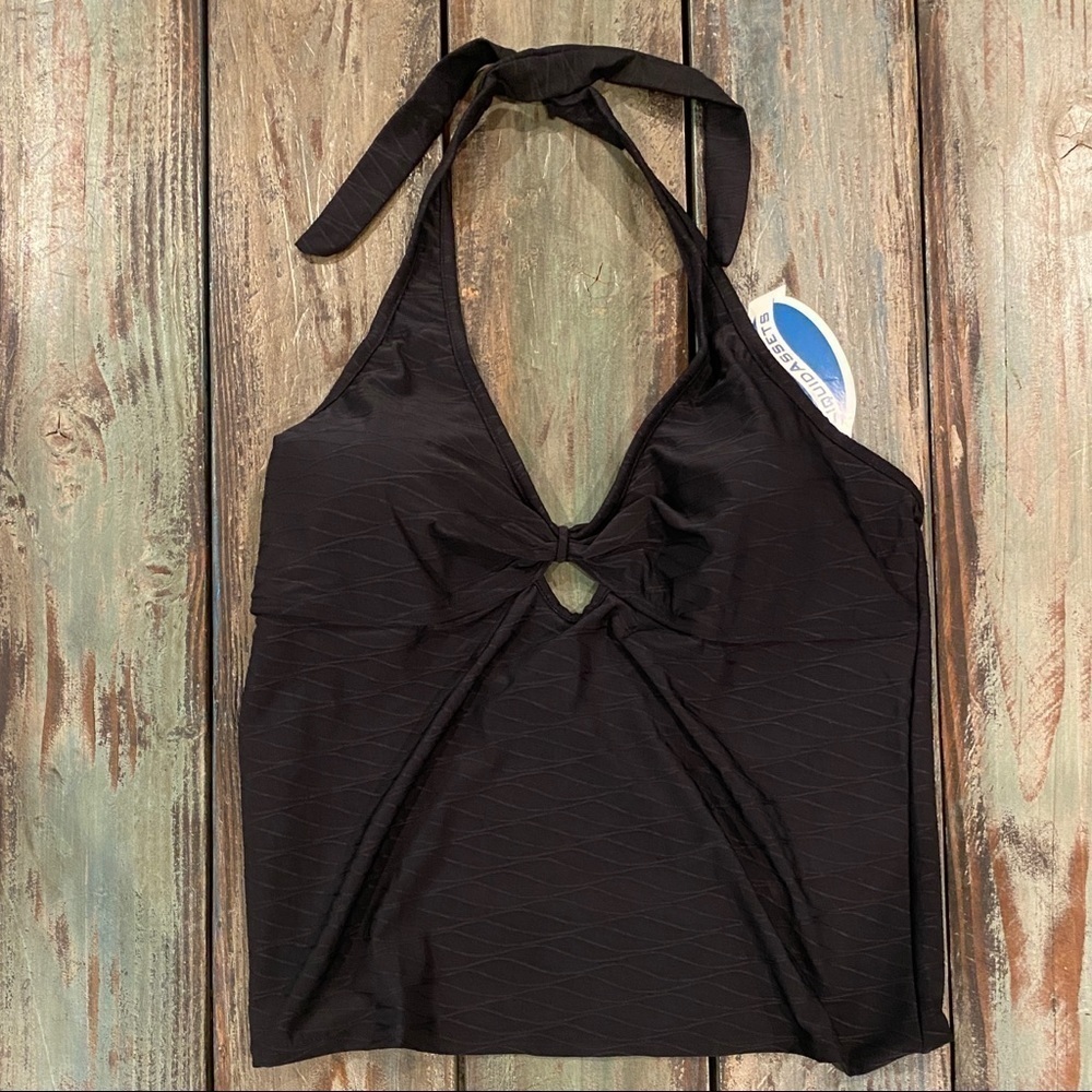 Tankini NWT Liquid Assets Keyhole Built-In Cups Black Halter Swimsuit Top Sz 16 - Picture 7 of 9